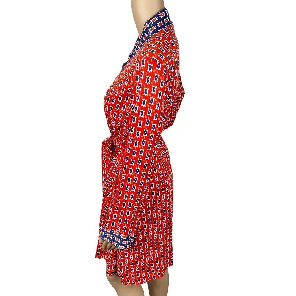 Vintage 70s Leo Narducci Dorian Wrap Dress Geometric Mod Red Blue Arnel Knit M